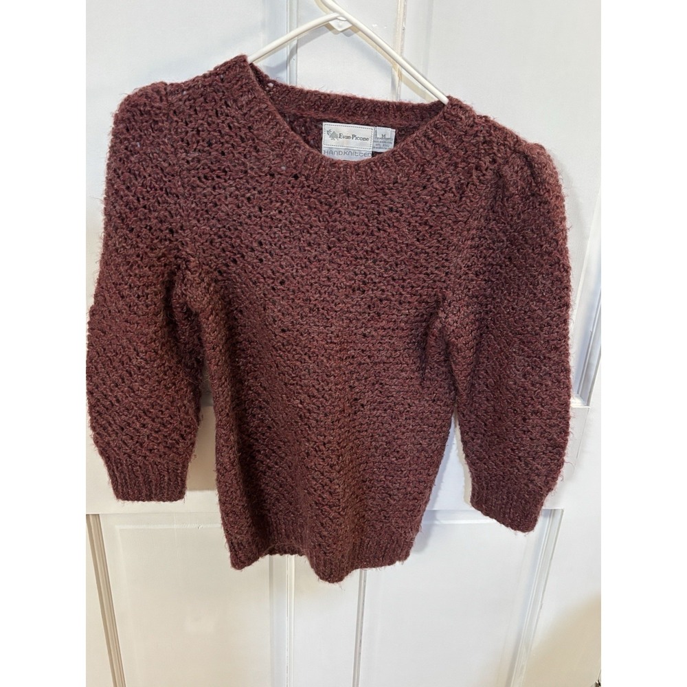 Vintage 80s Evan-Picone Hand Knitted Wool Sweater Shoulder Pads Medium